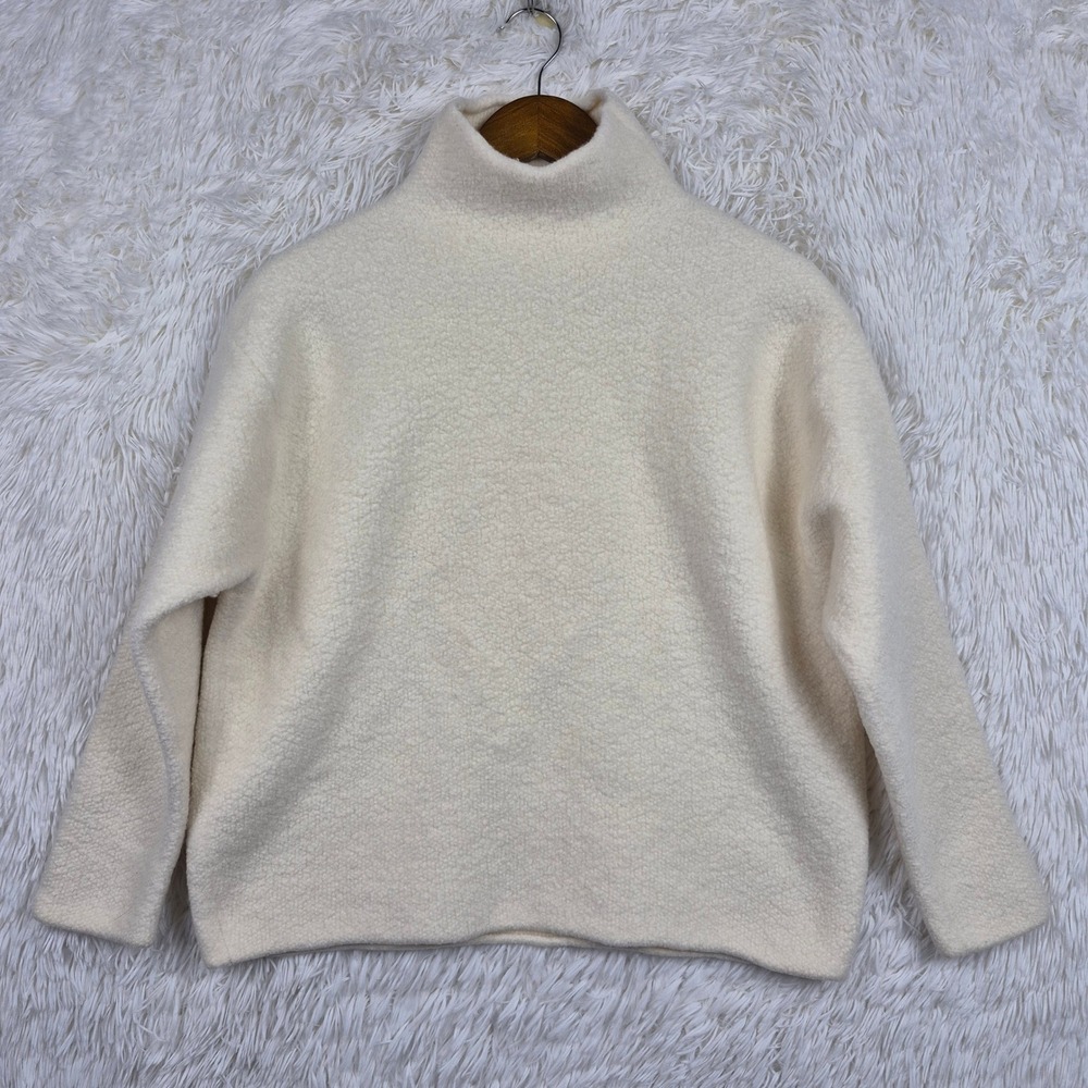 Aritzia The Group 100% Wool Mock Neck Boucle Boxy Sweater Cream Large 122817